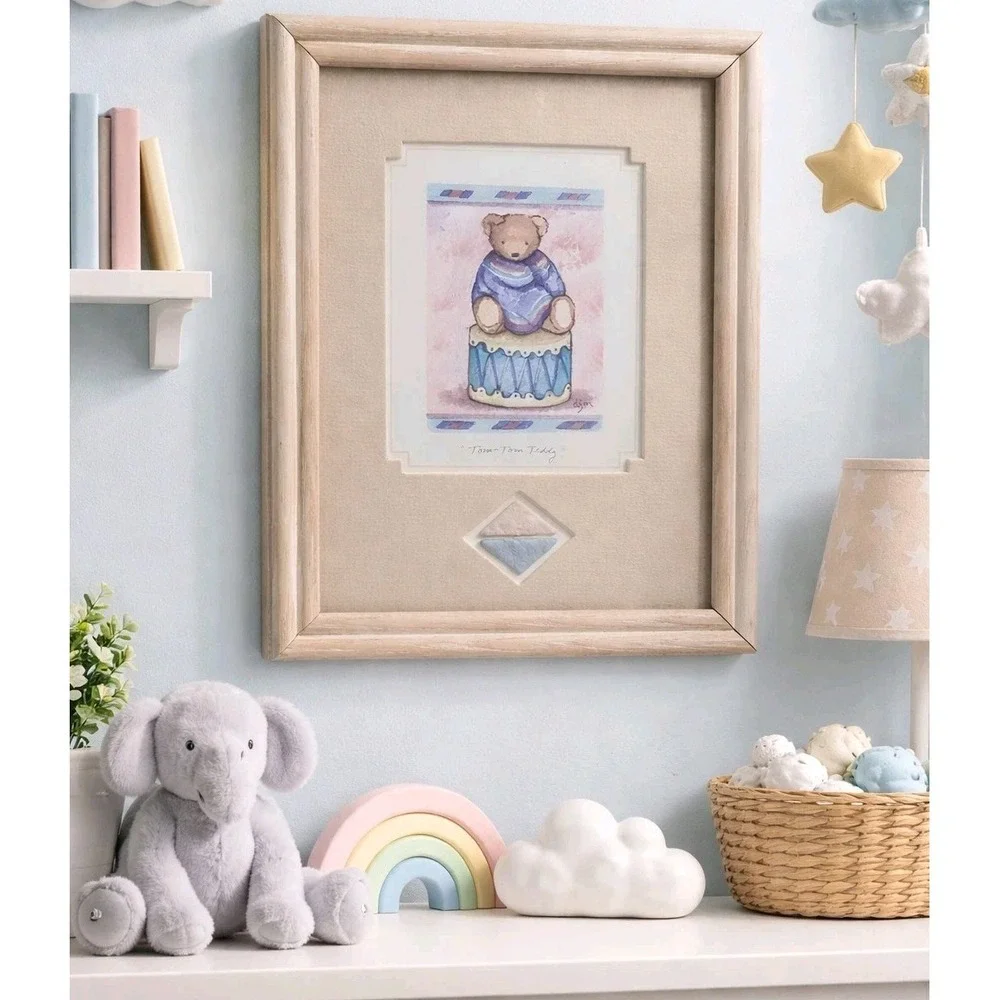 Y2K FIGI Graphics Teddy Bear Nursery Art‎ Pastel Baby Room Decor Tom Tom Teddy